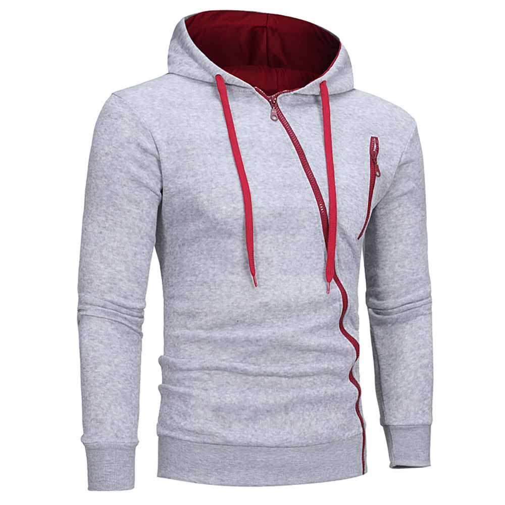 Fashion Classic Diagonal Zipper Men's Casual Slim Hooded Cardigan Sweater