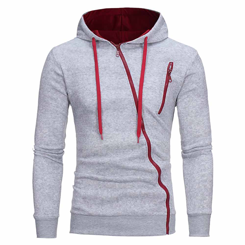 Fashion Classic Diagonal Zipper Men's Casual Slim Hooded Cardigan ...