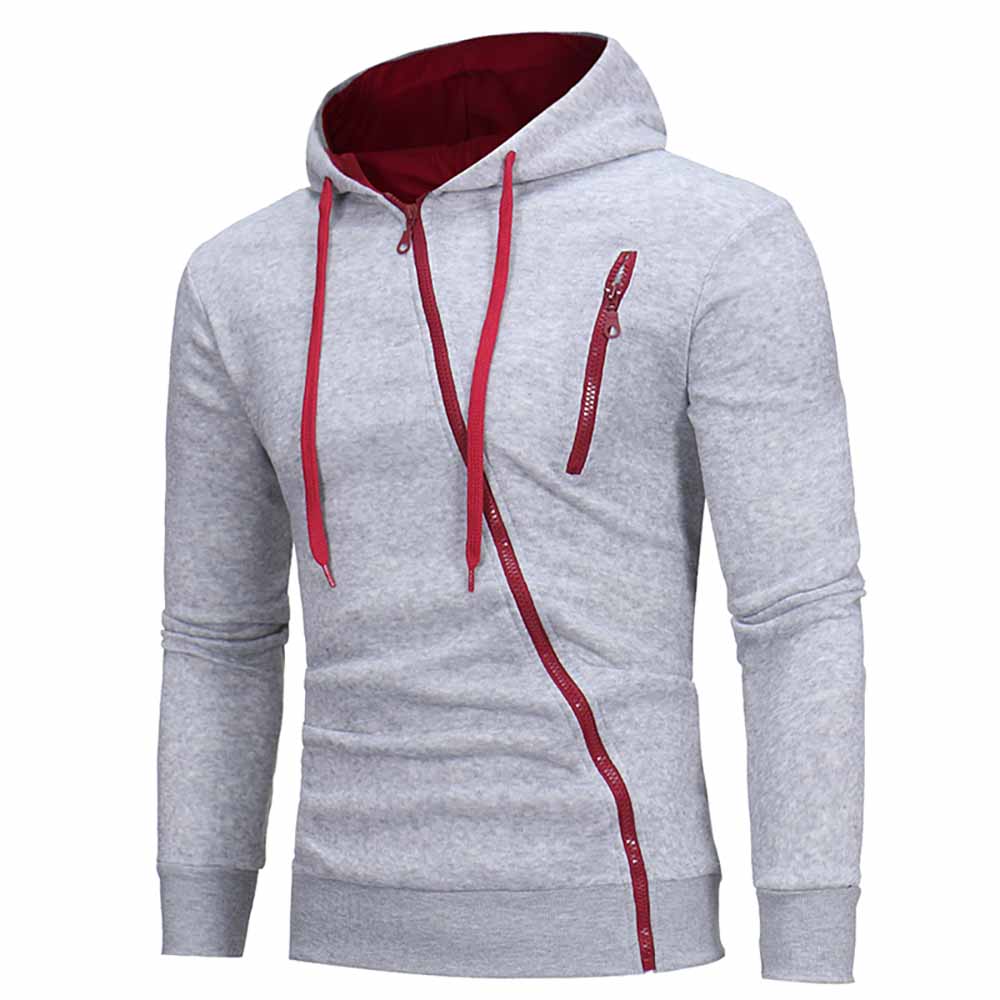 Fashion Classic Diagonal Zipper Men's Casual Slim Hooded Cardigan Sweater