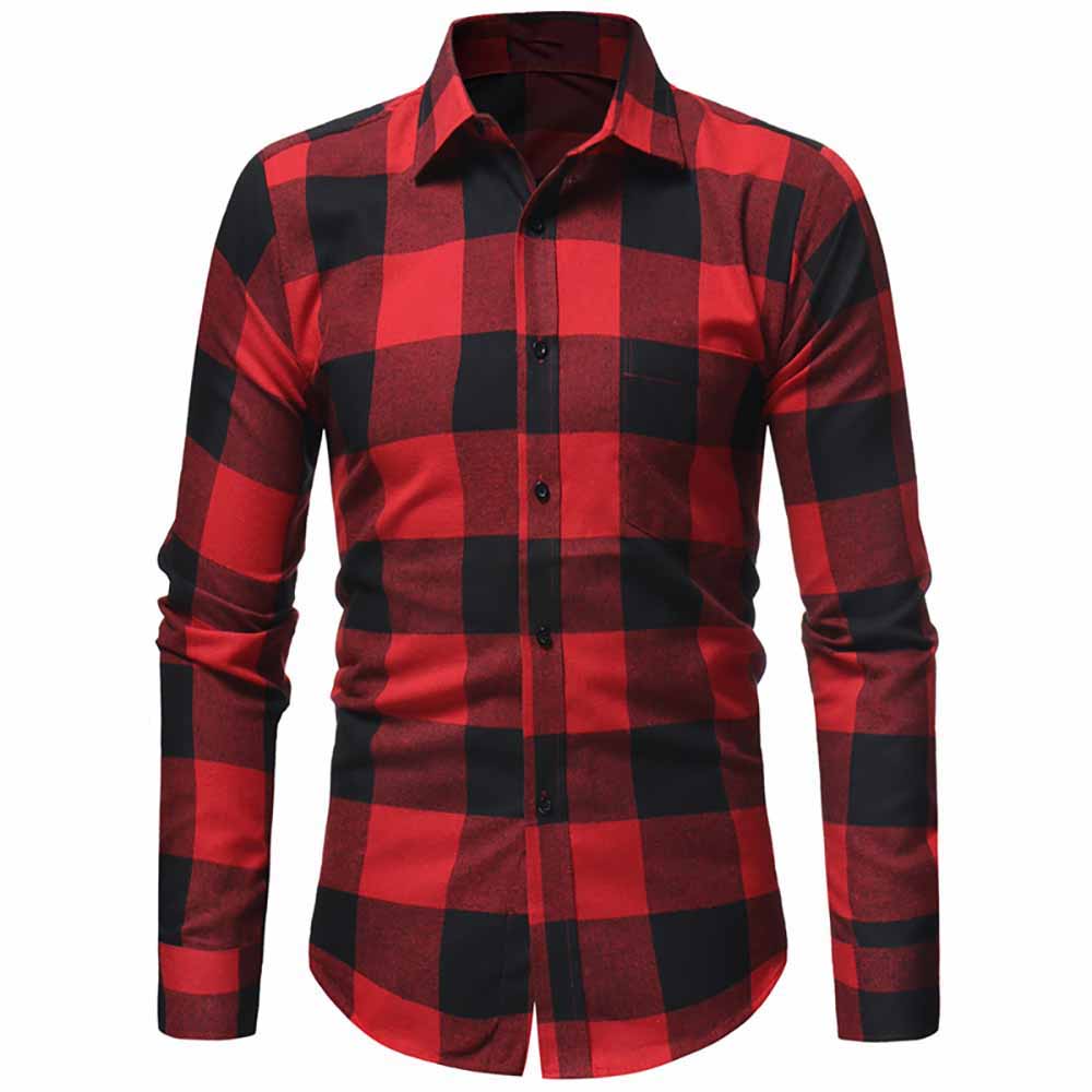 Men's Classic Flannel Large Plaid Casual Slim Long Sleeve Shirt