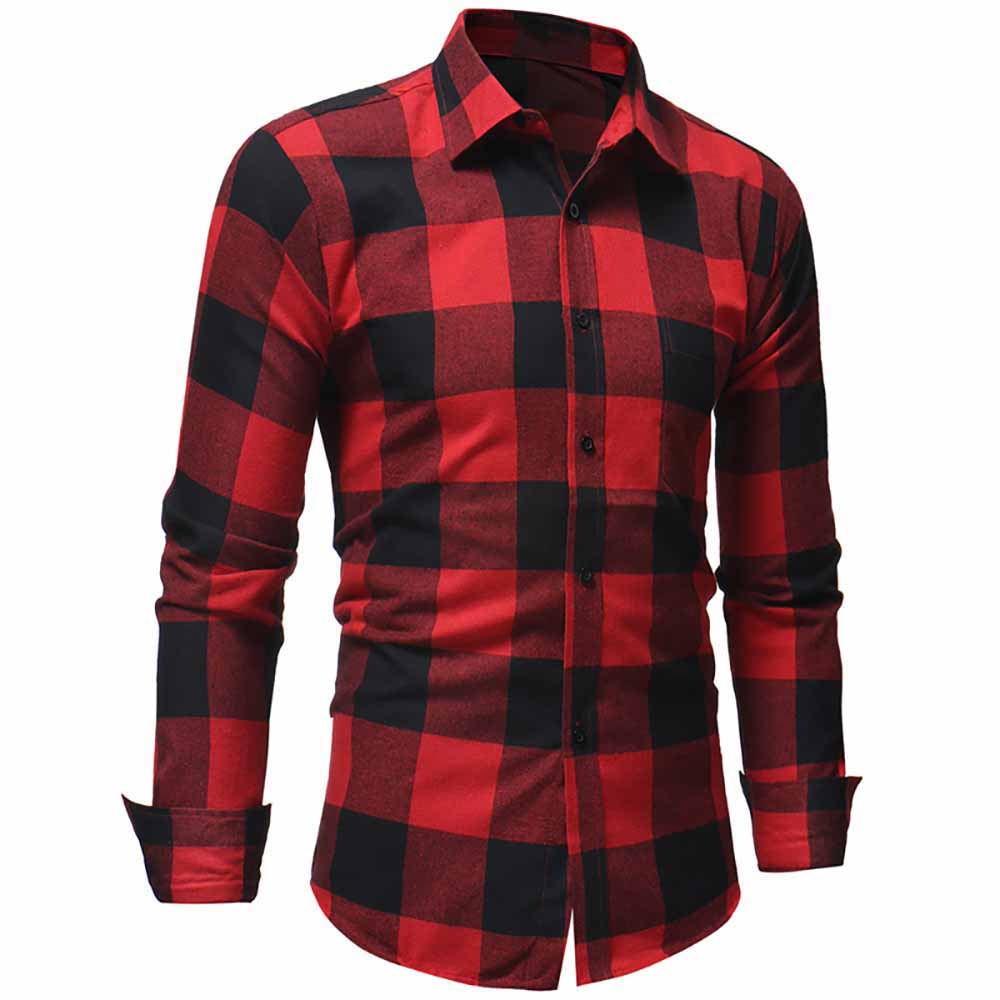 Men's Classic Flannel Large Plaid Casual Slim Long Sleeve Shirt