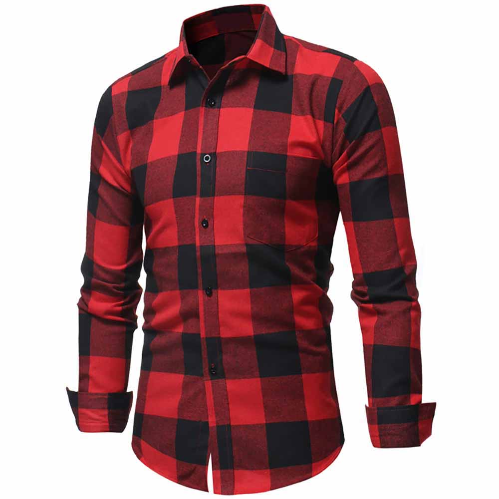 Men's Classic Flannel Large Plaid Casual Slim Long Sleeve Shirt