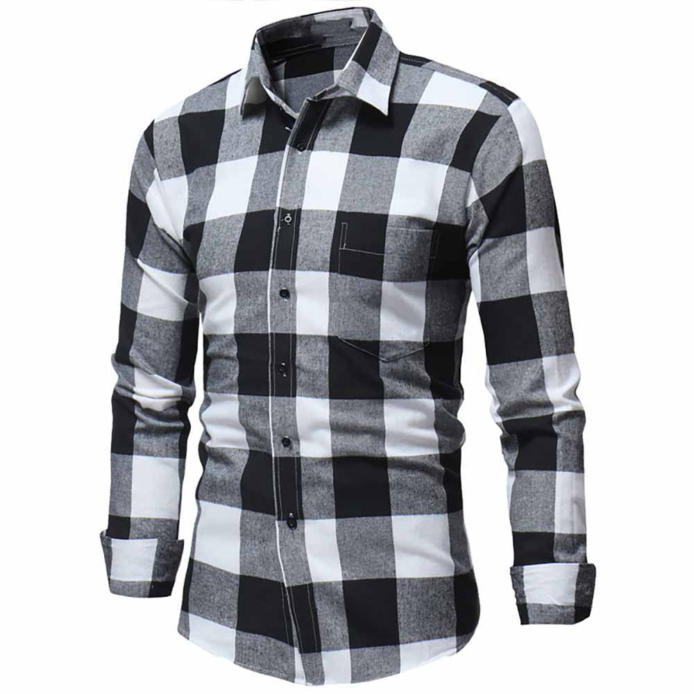 Men's Classic Flannel Large Plaid Casual Slim Long Sleeve Shirt