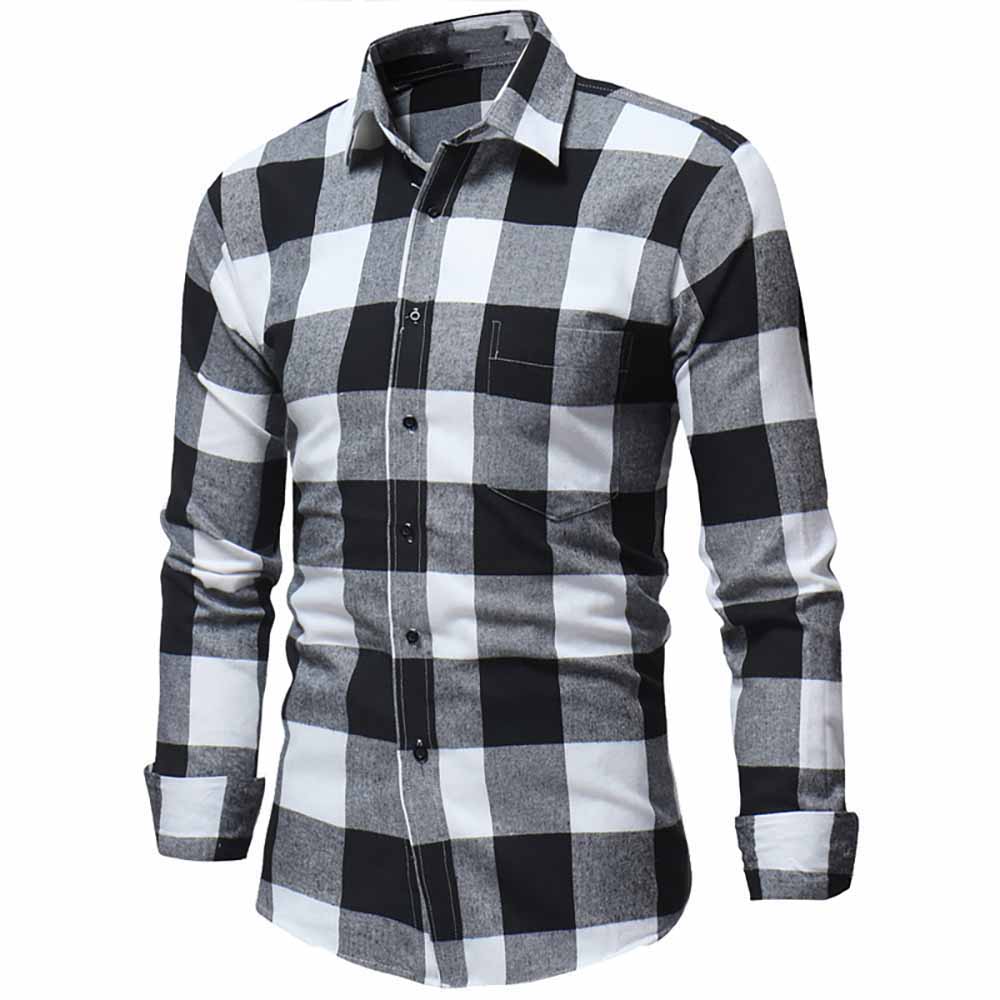 Men's Classic Flannel Large Plaid Casual Slim Long Sleeve Shirt