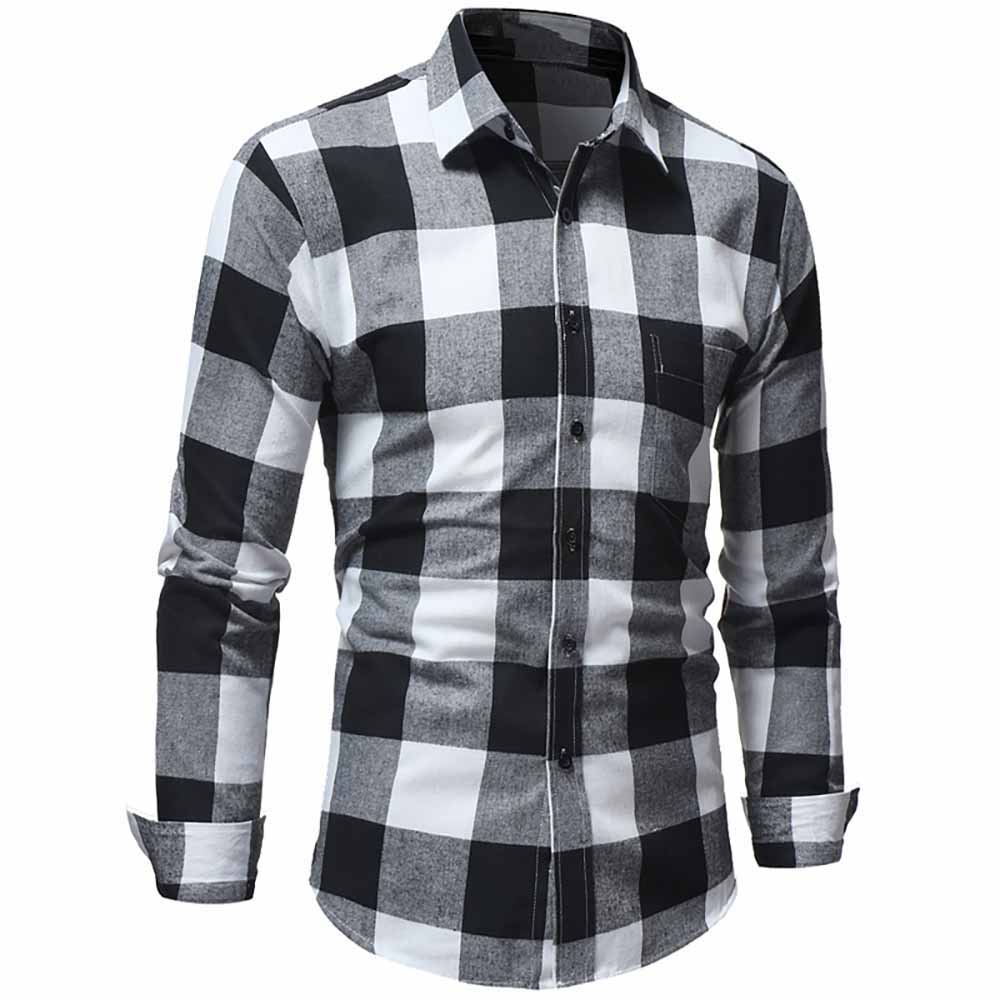 Men's Classic Flannel Large Plaid Casual Slim Long Sleeve Shirt