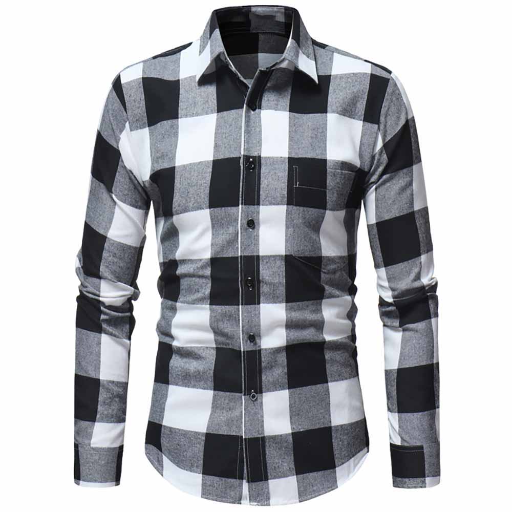 Men's Classic Flannel Large Plaid Casual Slim Long Sleeve Shirt