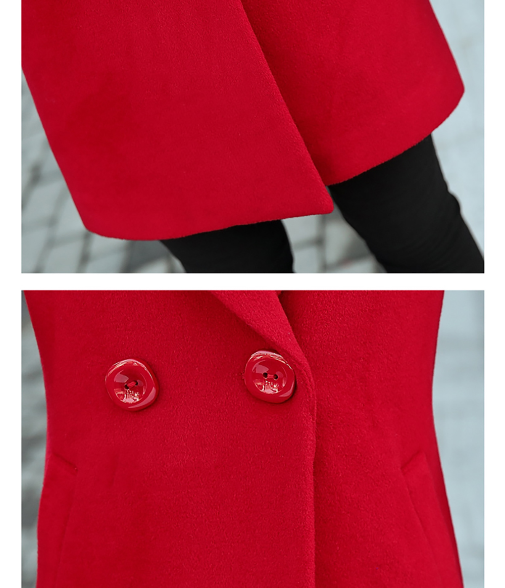 Women Wool Coat Notch Collar Long Sleeve Winter Coat