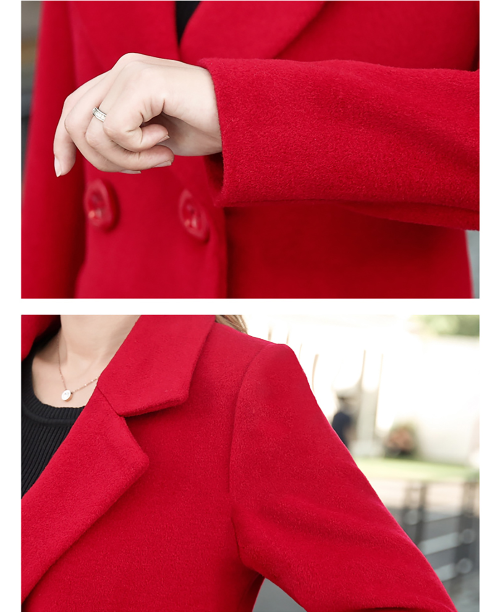 Women Wool Coat Notch Collar Long Sleeve Winter Coat