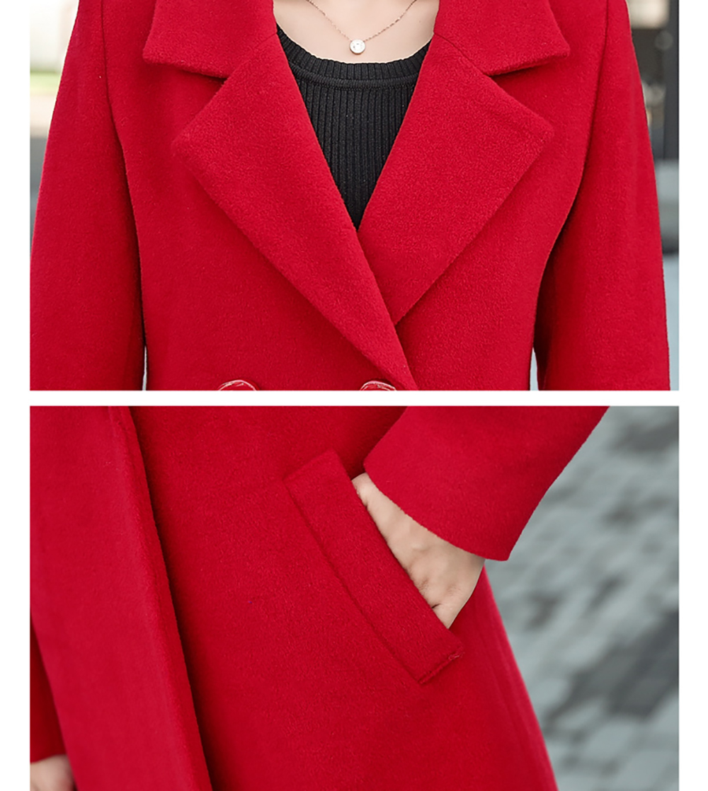 Women Wool Coat Notch Collar Long Sleeve Winter Coat