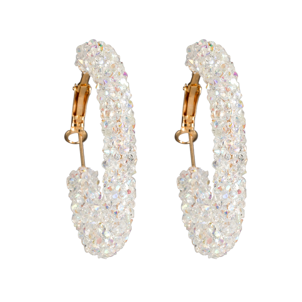 Fashion Geometric Round Shiny Rhinestone Charm Crystal Hoop Earrings