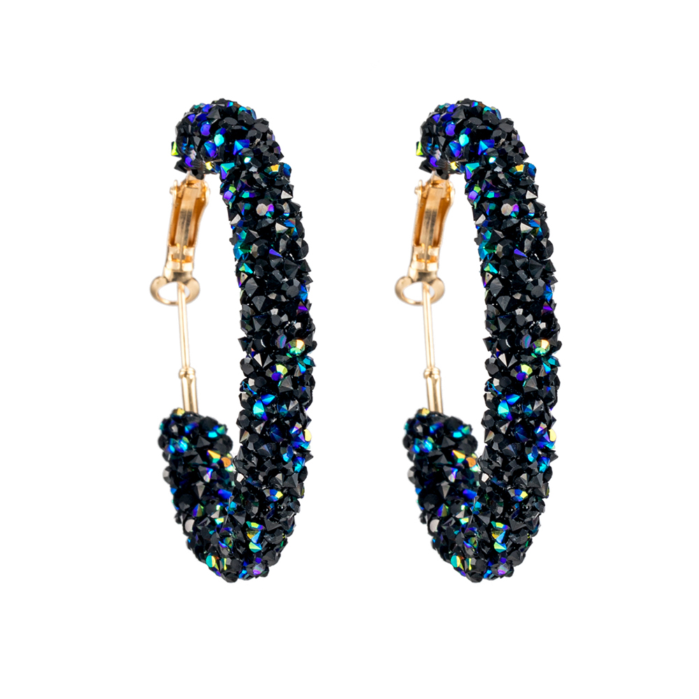 Fashion Geometric Round Shiny Rhinestone Charm Crystal Hoop Earrings