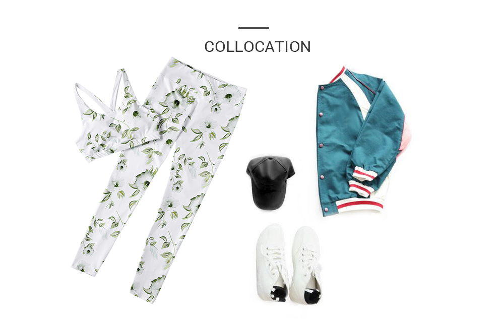 Morning Glory Pattern Printed Yoga Sports Suit with Chest Pad