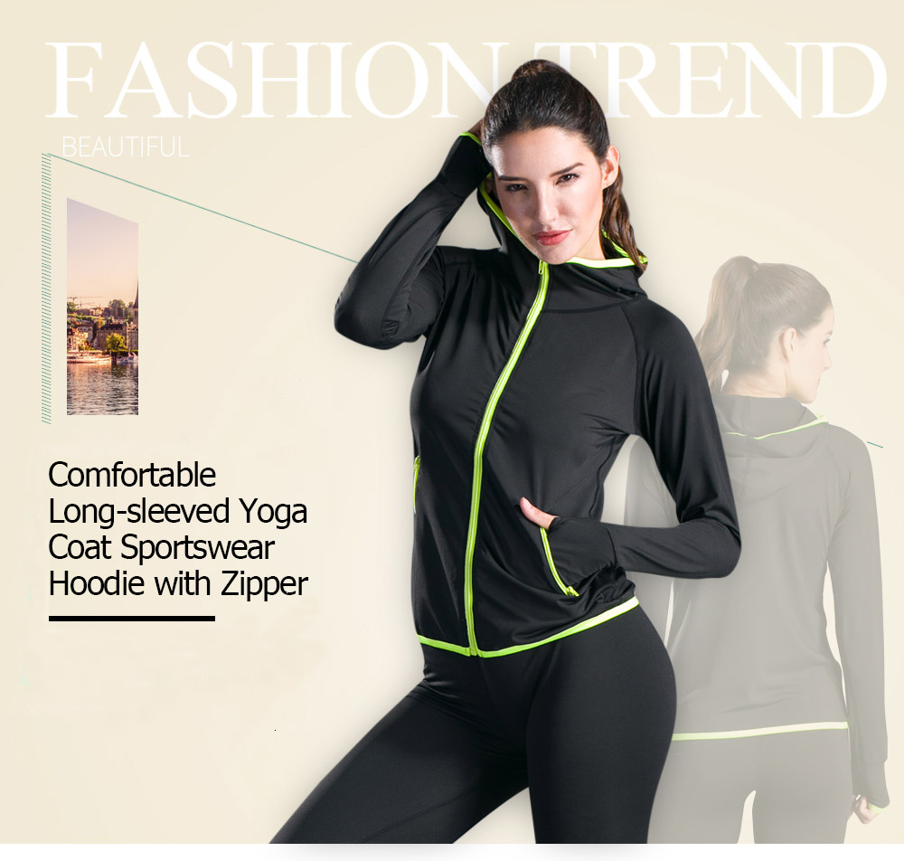 Long-sleeved Yoga Coat Sportswear Hoodie with Zipper