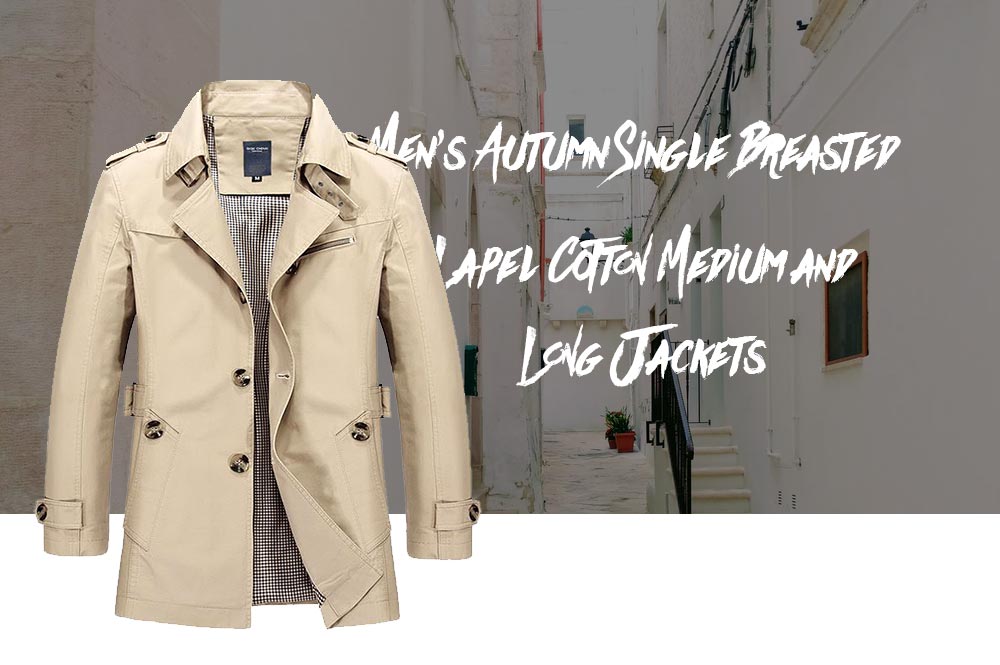 Men's Autumn Single Breasted Lapel Cotton Medium and Long Jackets