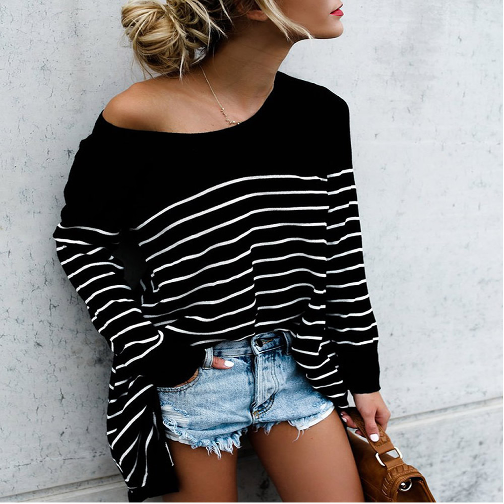 Stripe Stitching Long Sleeved Lady T-Shirt