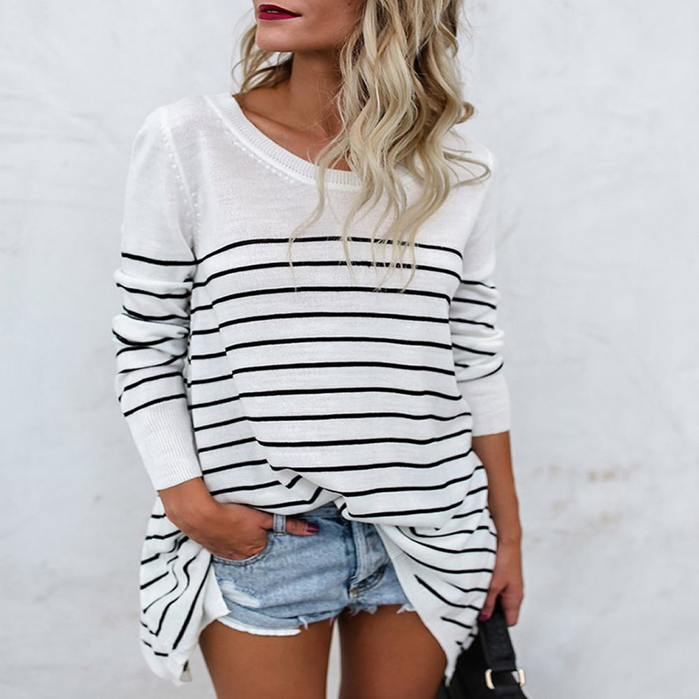 Stripe Stitching Long Sleeved Lady T-Shirt