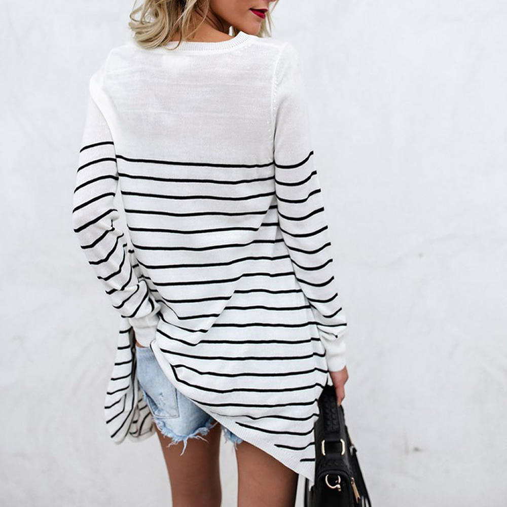 Stripe Stitching Long Sleeved Lady T-Shirt