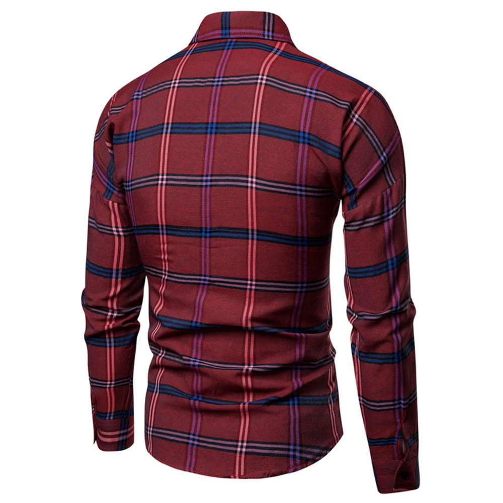 2018 New Men'S Slim Plaid Long-Sleeved Shirt