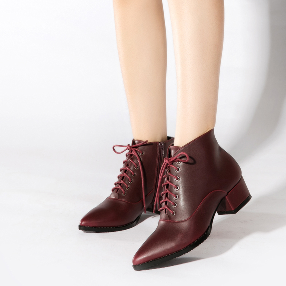 Pointed Thick With Lace-Up Shoes Short Tube Women'S Boots