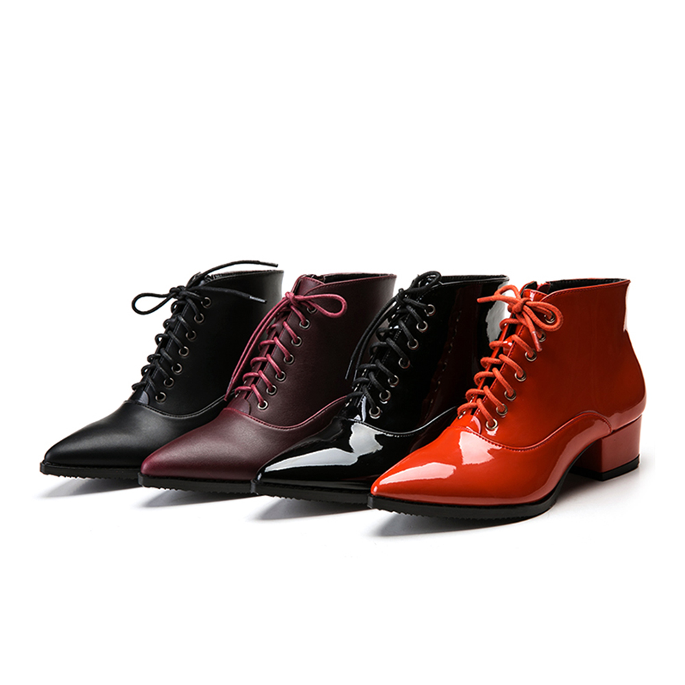 Pointed Thick With Lace-Up Shoes Short Tube Women'S Boots