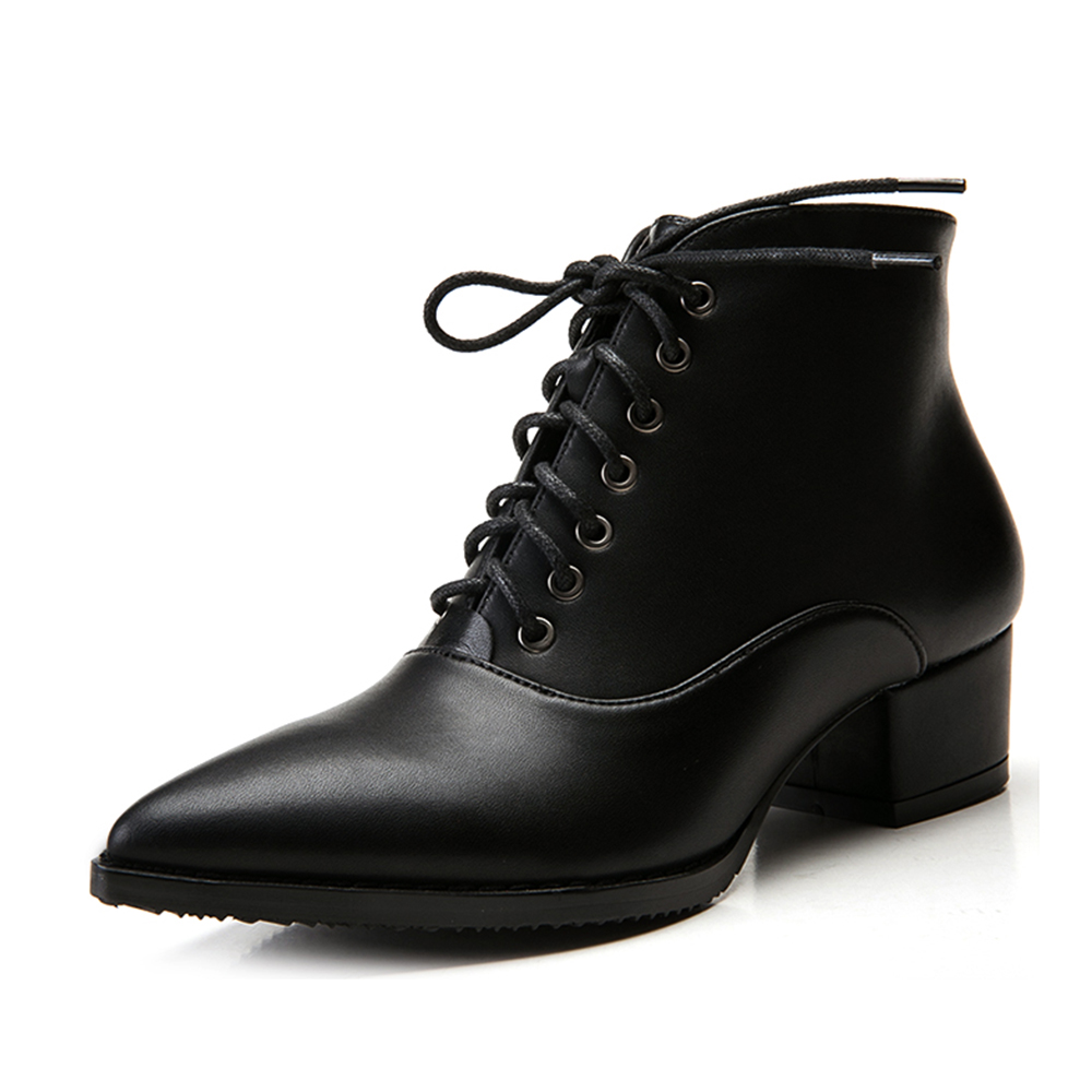 Pointed Thick With Lace-Up Shoes Short Tube Women'S Boots