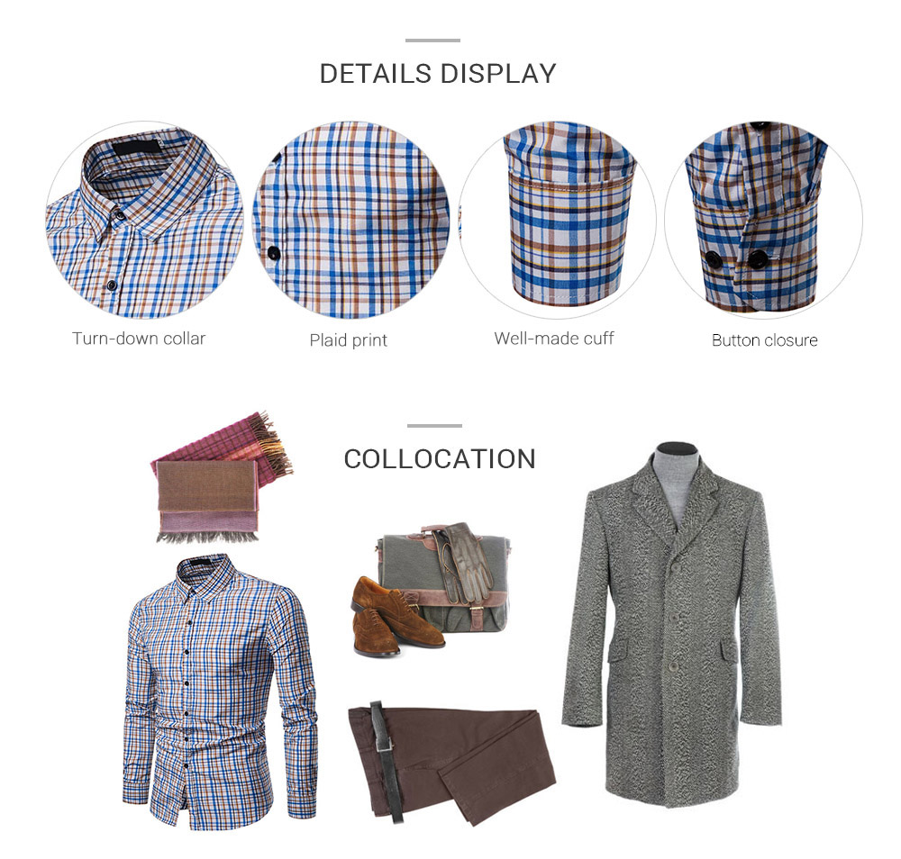 Men Plaid Casual Long Sleeve Shirt Soft Slim Fit Style Man Clothes