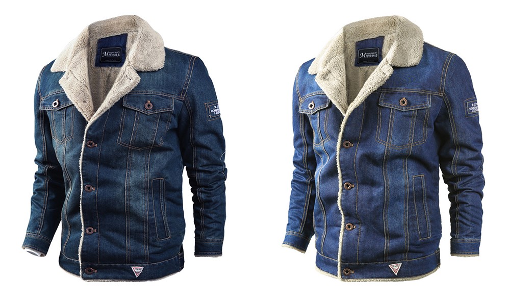 Men's Jacket Casual Winter Plus Velvet Thick Loose Lapel Denim