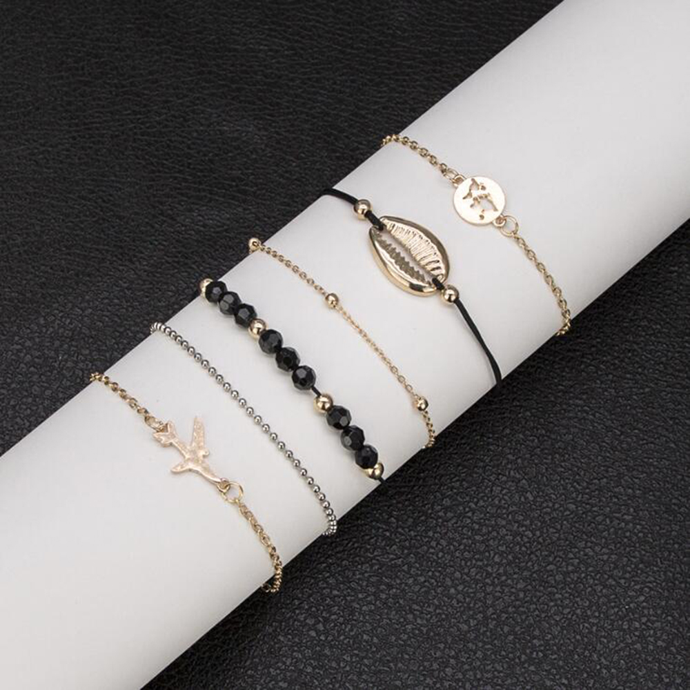 6-PIECE Set Fashion Shell Plane Map Women S Bead Chain Trendy Bracelet Jewelry