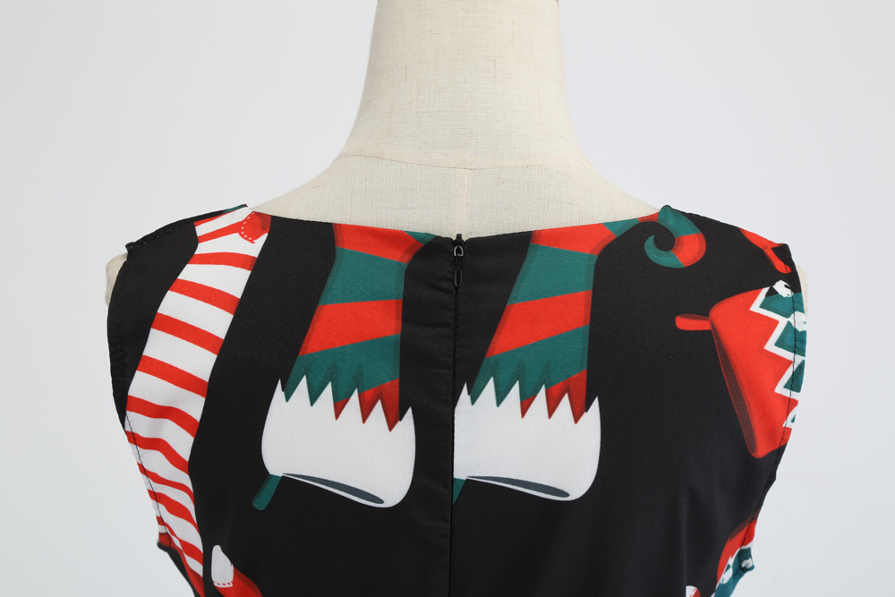 2018 Hepburn Style Christmas Print Dress