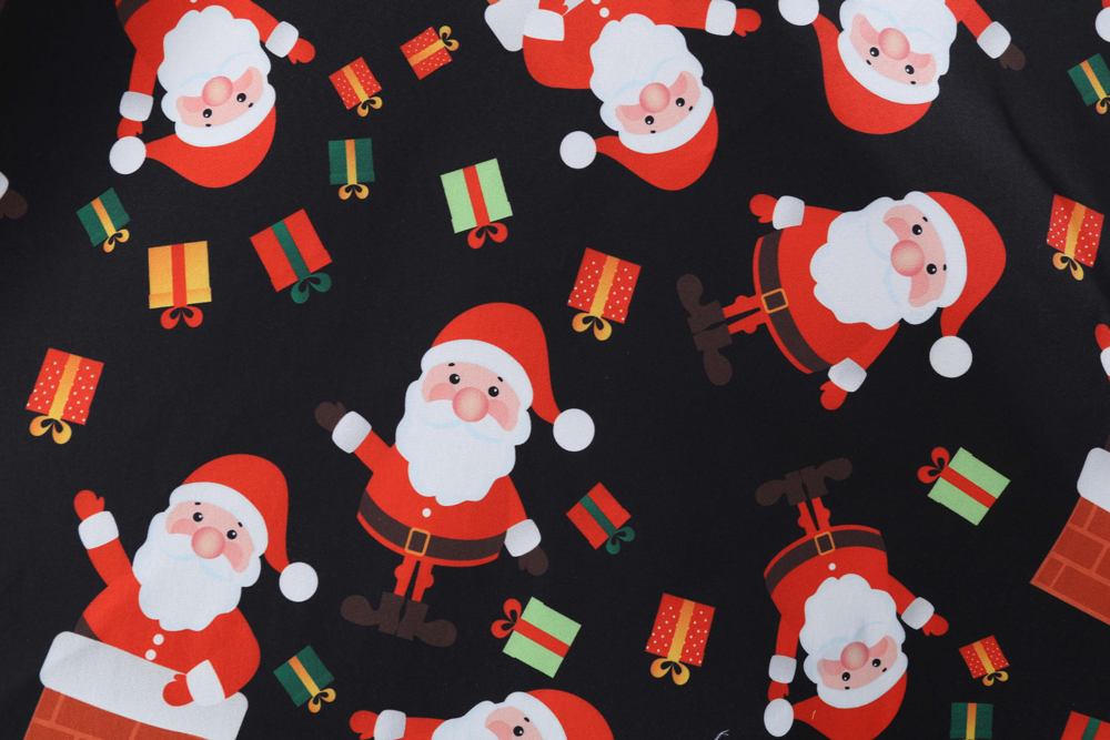 2018 Christmas Print Large Swing Long Sleeve Stitching Dress