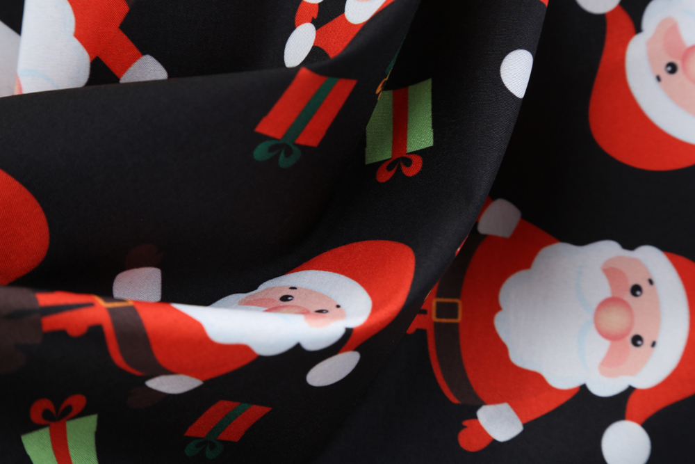2018 Christmas Print Large Swing Long Sleeve Stitching Dress