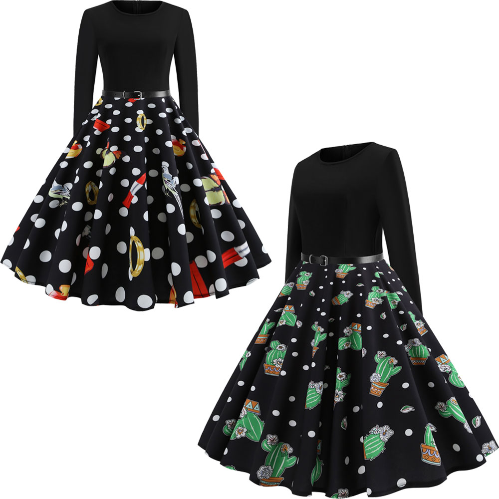 Fashion Women Christmas Print Criss Gown Evening Lovely Party Dress