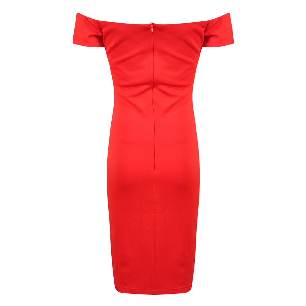 HAODUOYI Women's Sexy Word Heart-Shaped Collar Fashion Wrap Dress Red