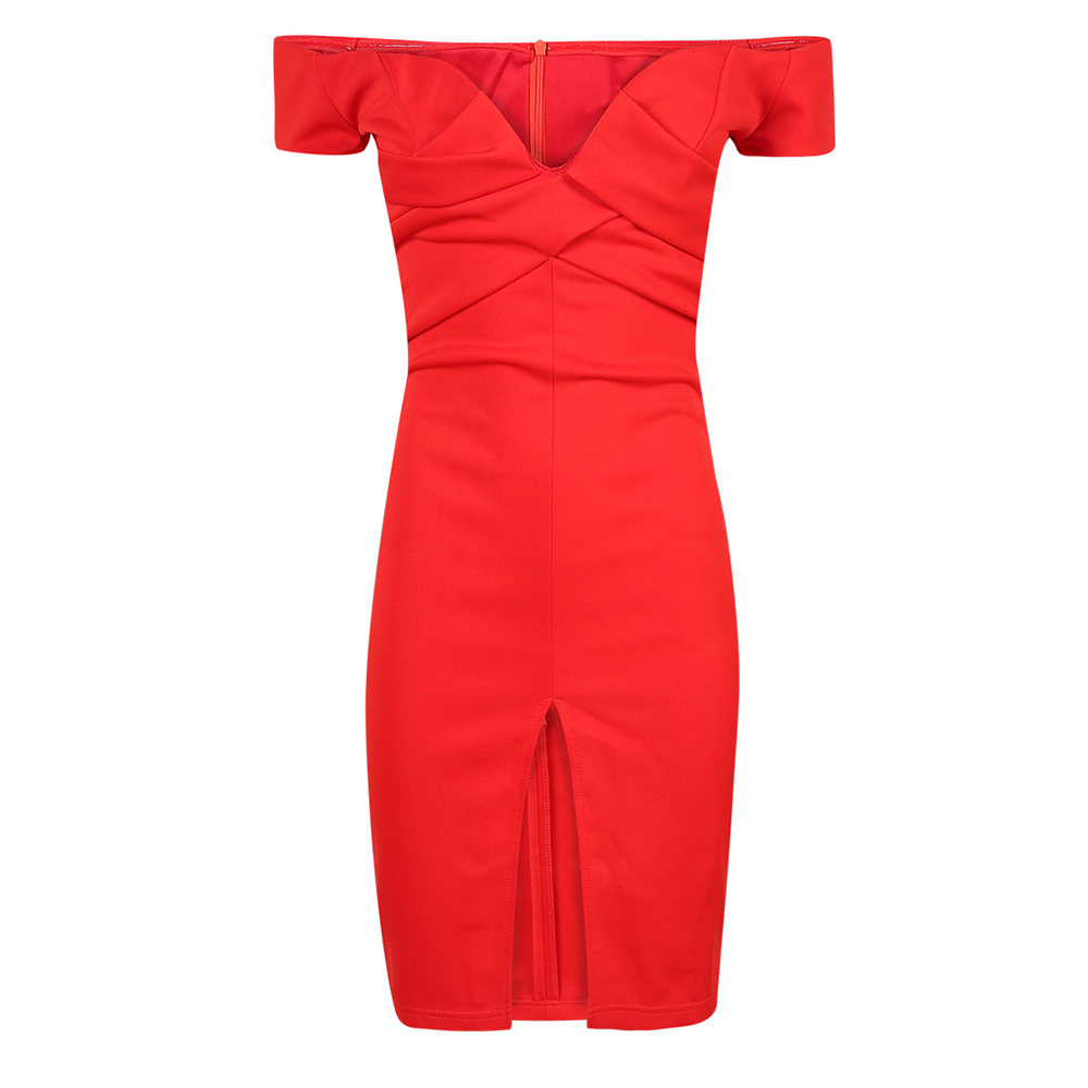 HAODUOYI Women's Sexy Word Heart-Shaped Collar Fashion Wrap Dress Red