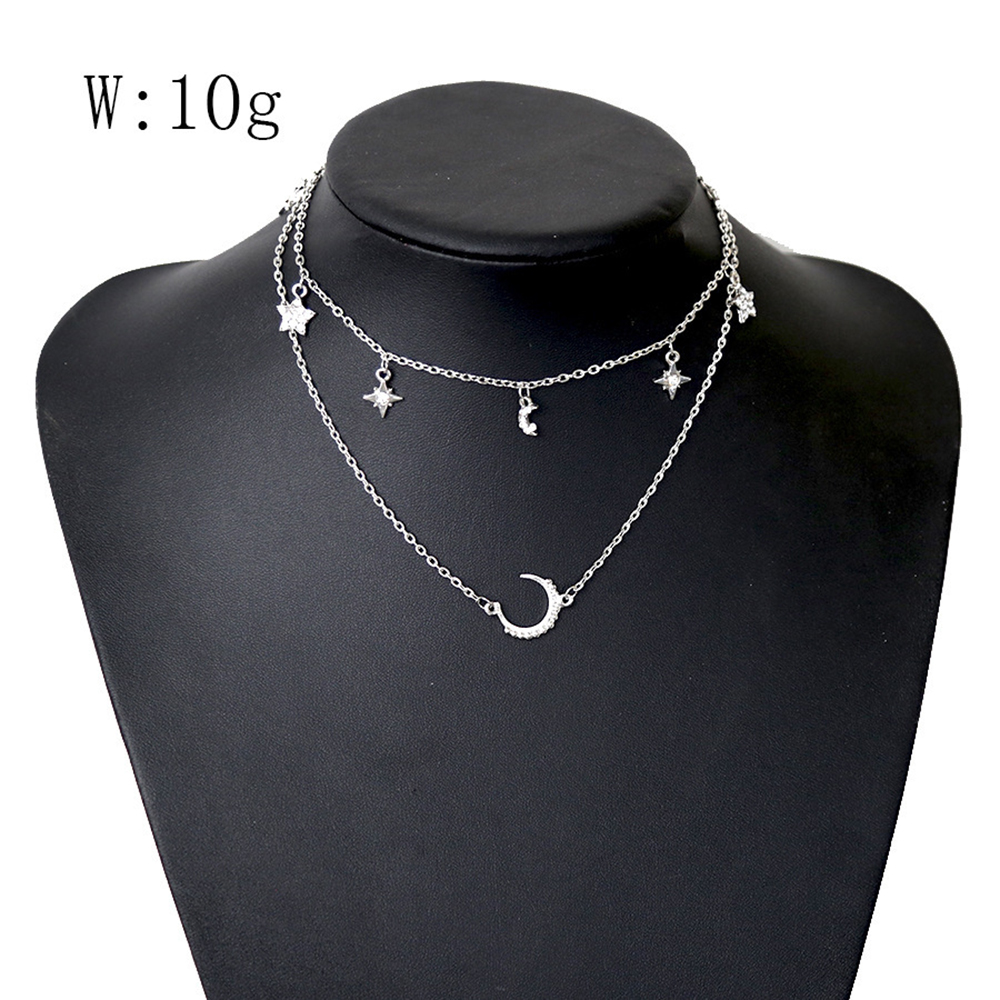 Women'S Fashion Wind Moon Stars Pendants Double Necklaces Ornaments Girls