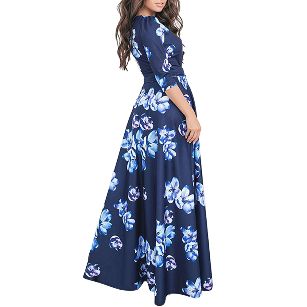 Flower Print Summer Long Dress Sexy Maxi Dresses for Women Blue Dresses