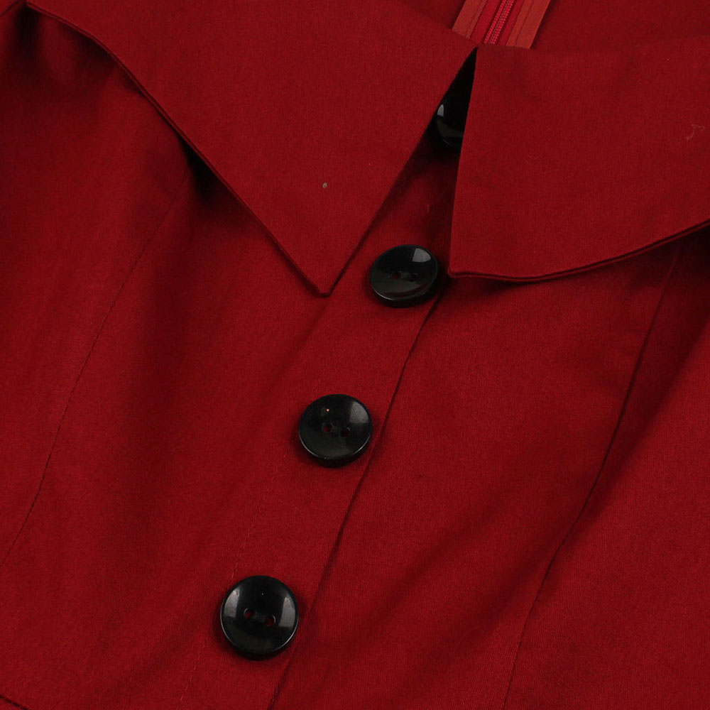 Lapel Buttons Pocket and Belt Color Dress