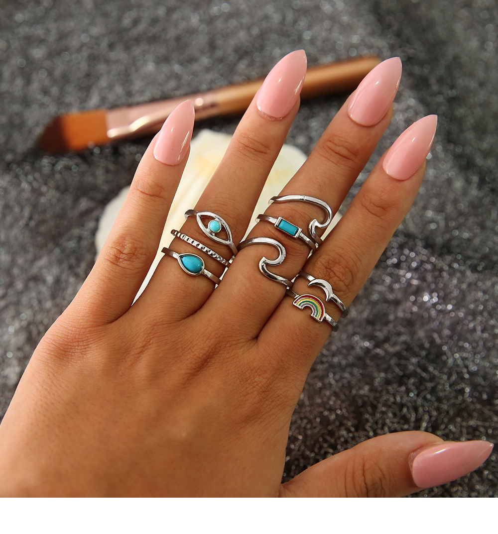 8 PCS/Set BOHO Colorful Rainbow Stone Midi Rings Set For Women New Retro