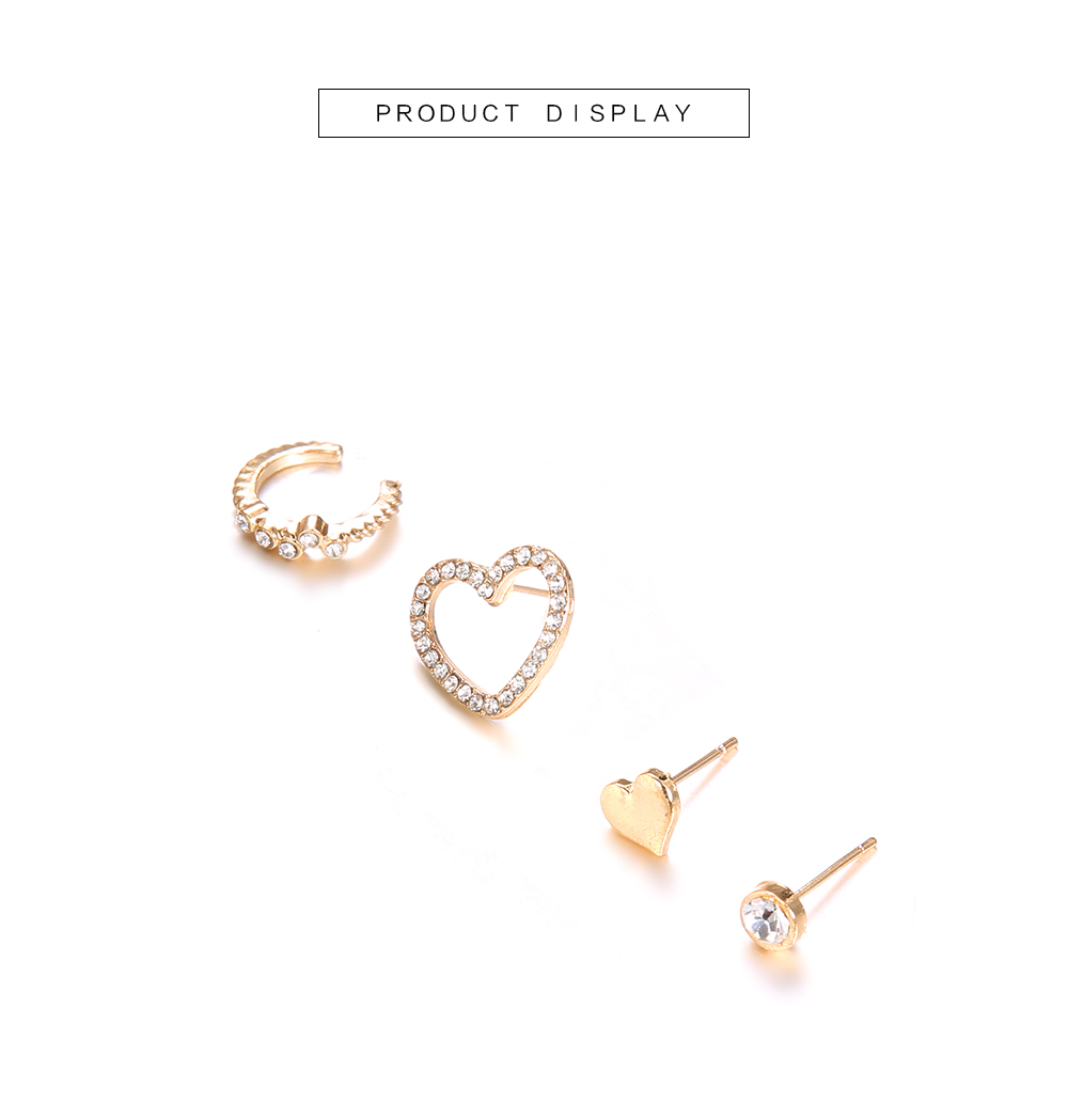 4 Pcs/Set Simple Heart Geometric Crystal for Women Gold Fashion Bohemian Earring