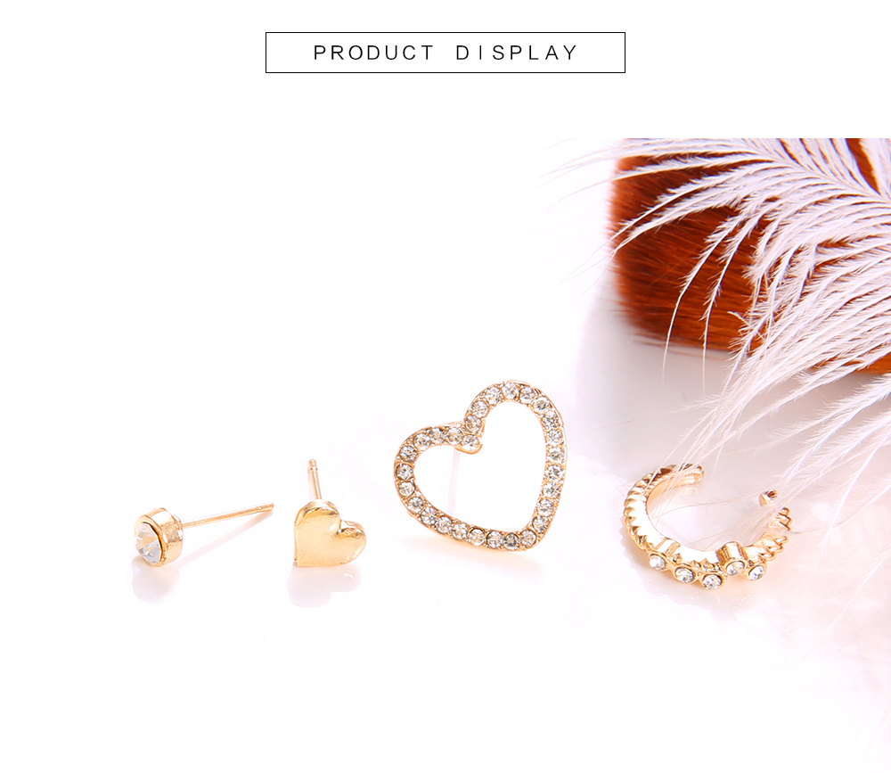 4 Pcs/Set Simple Heart Geometric Crystal for Women Gold Fashion Bohemian Earring