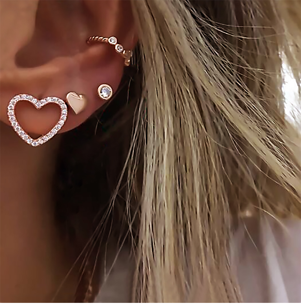 4 Pcs/Set Simple Heart Geometric Crystal for Women Gold Fashion Bohemian Earring