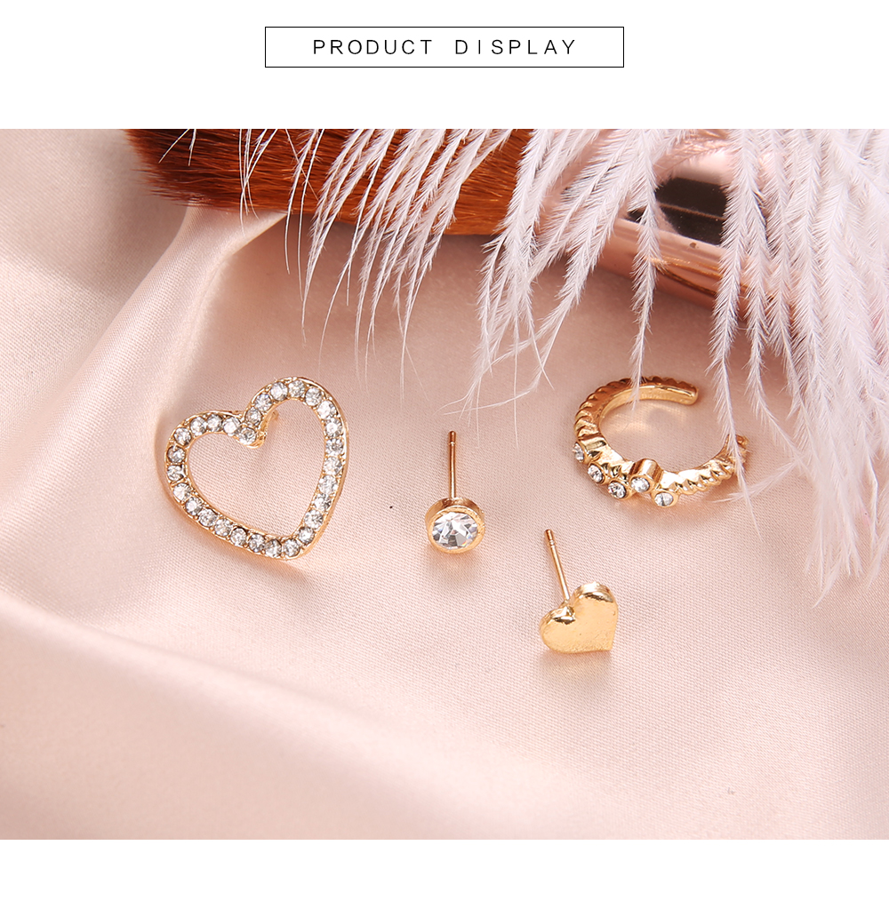 4 Pcs/Set Simple Heart Geometric Crystal for Women Gold Fashion Bohemian Earring