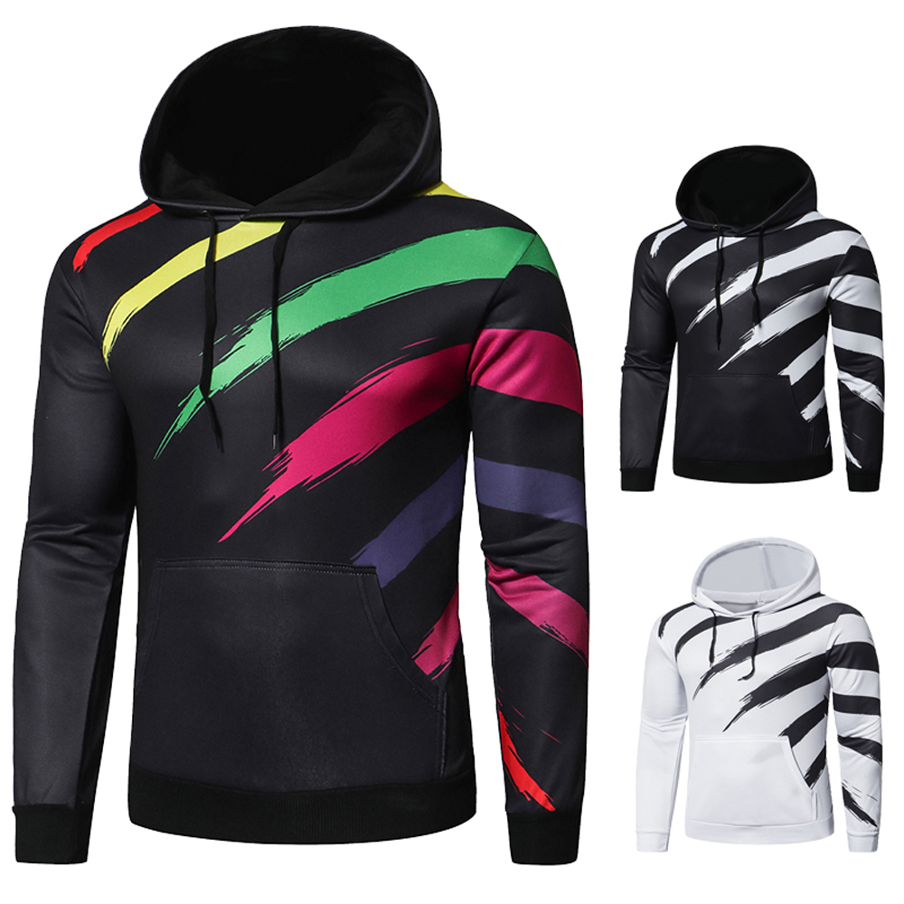 New Fashion Men'S Hooded Colorblock Long Sleeve Pullover Casual Sweater