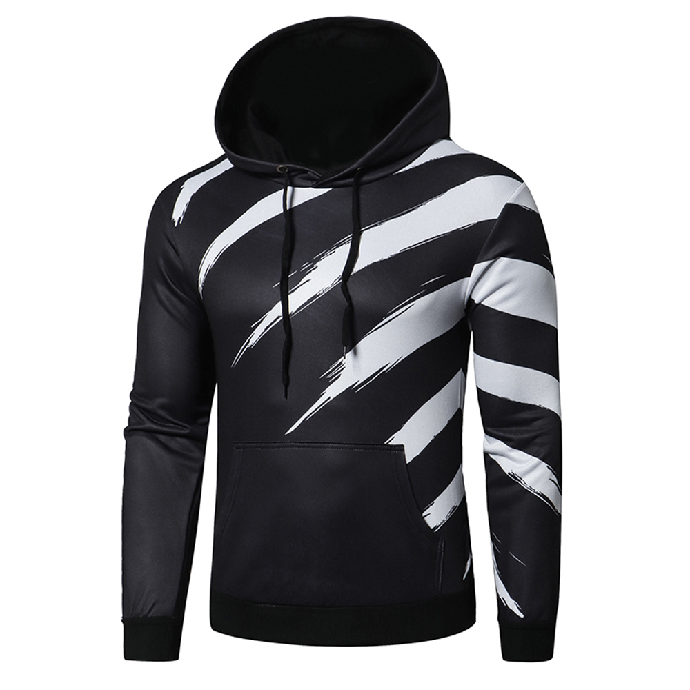 New Fashion Men'S Hooded Colorblock Long Sleeve Pullover Casual Sweater