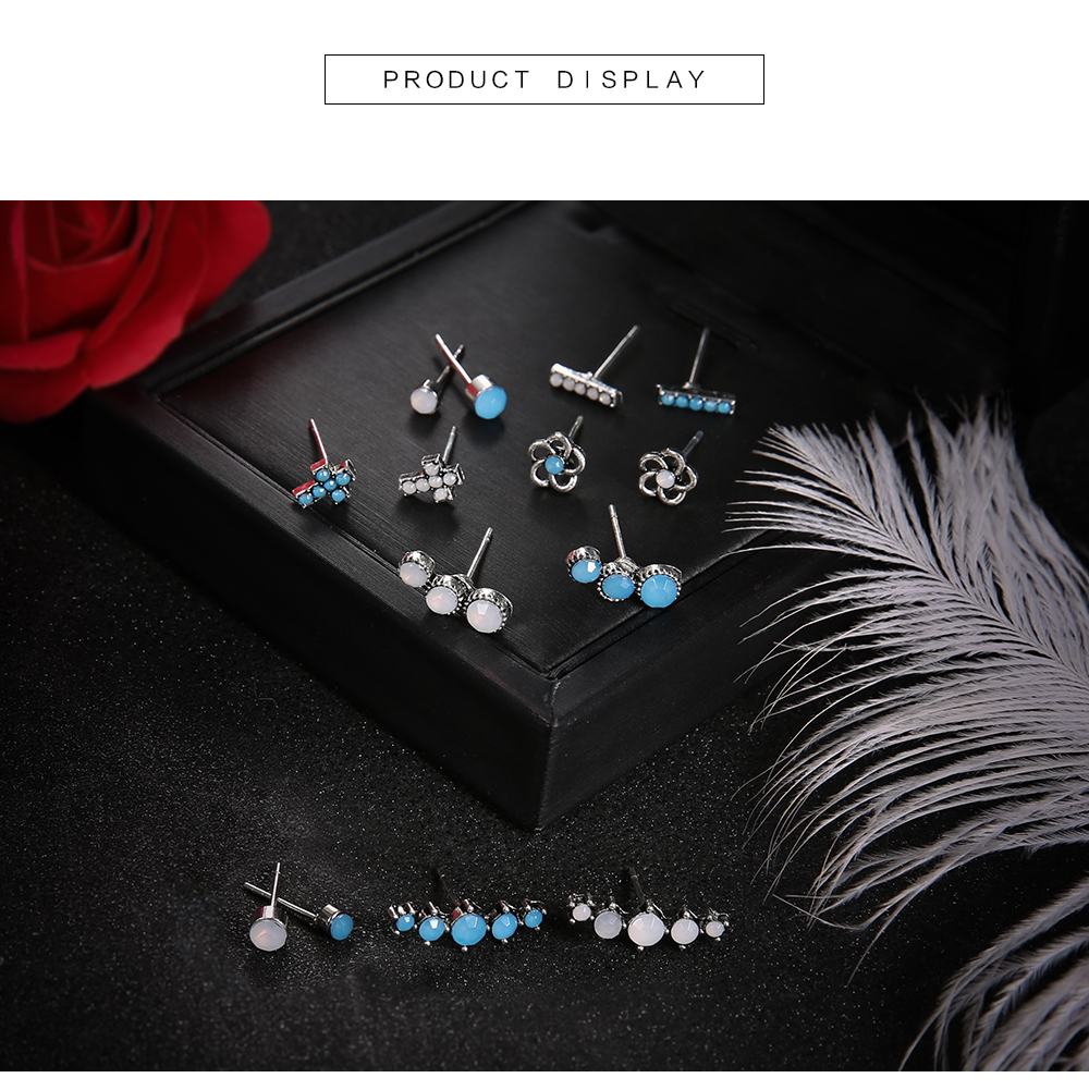 7 Pairs/set Mix Blue White Crystal Cross Stud Earring Set for Woman