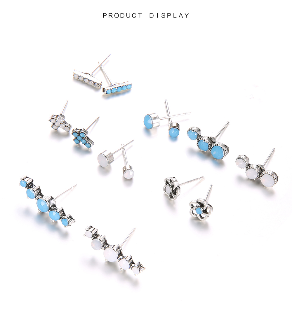 7 Pairs/set Mix Blue White Crystal Cross Stud Earring Set for Woman