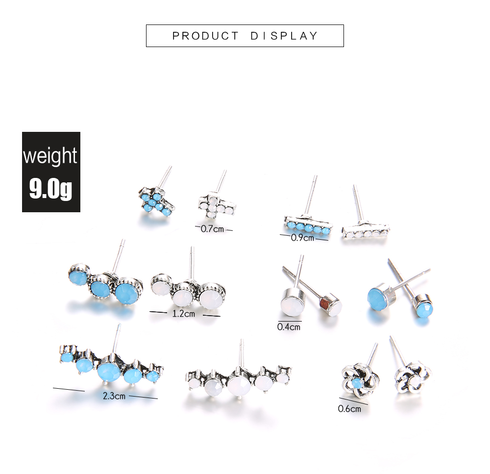 7 Pairs/set Mix Blue White Crystal Cross Stud Earring Set for Woman