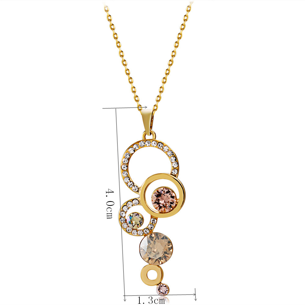 Gold and Zircon Multi-Ring Connected Crystal Pendant Necklace