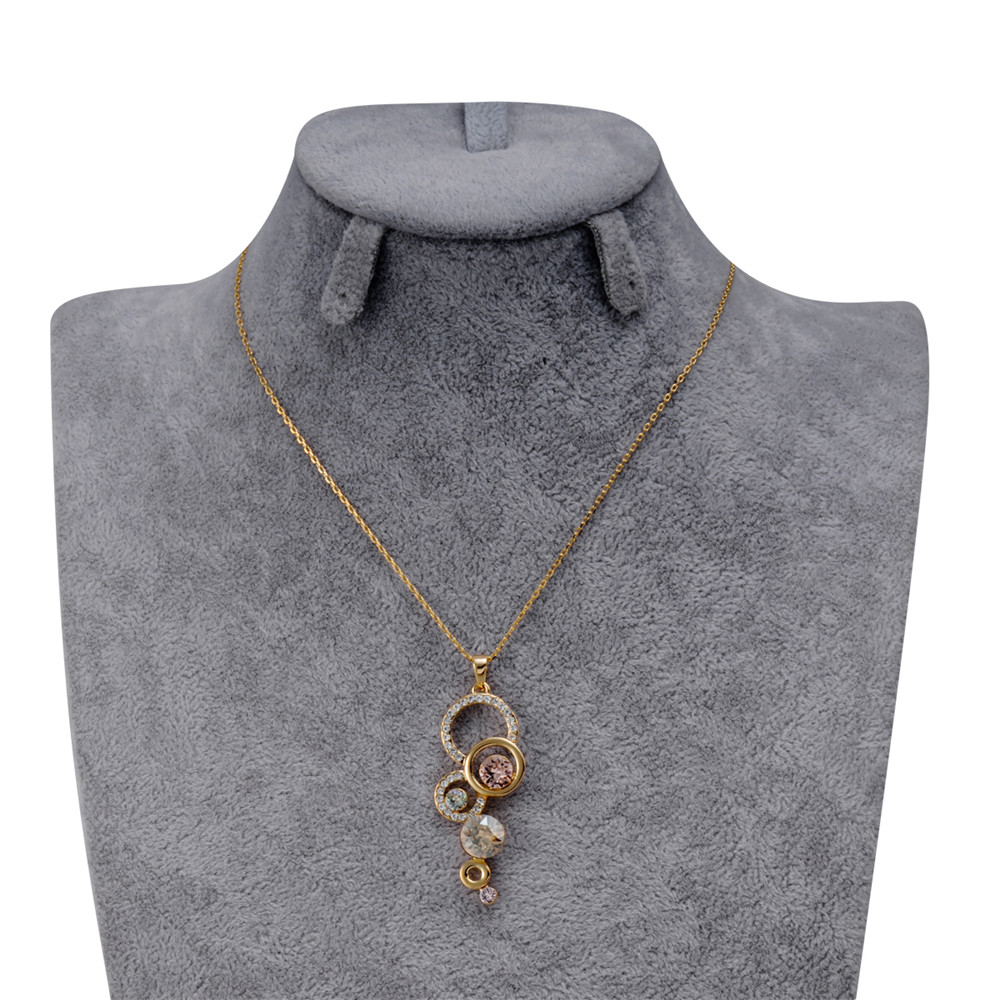 Gold and Zircon Multi-Ring Connected Crystal Pendant Necklace