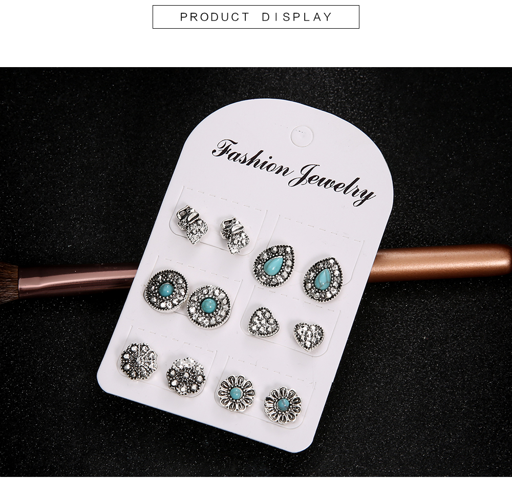 6 Pairs/Set Bohemian Elephant Flower Stone Stud Earrings for Women Jewelry